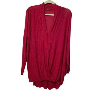 Final Touch Women's Large Red Striped Long Sleeve Wrap Sweater Lightweight‎